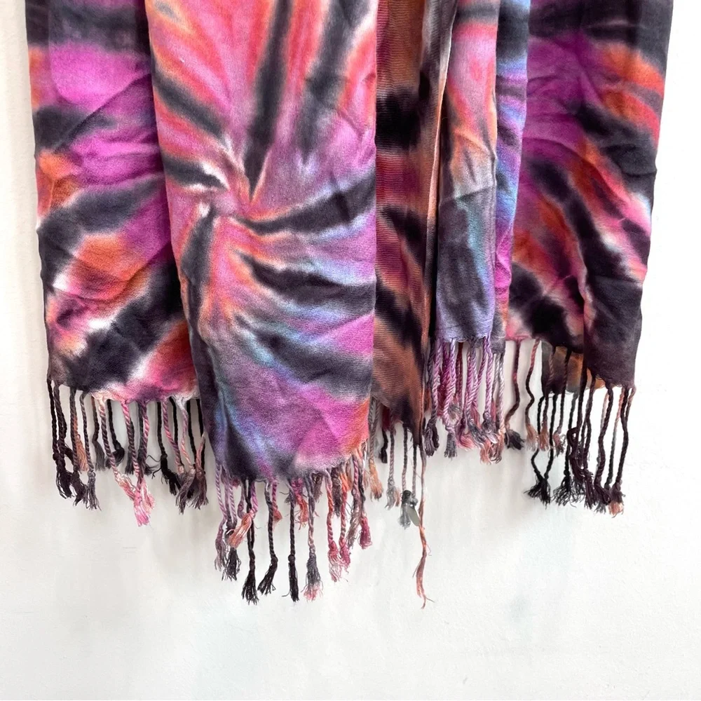 Brightly Twisted Tie Dye Twist Fringe Hem Scarf